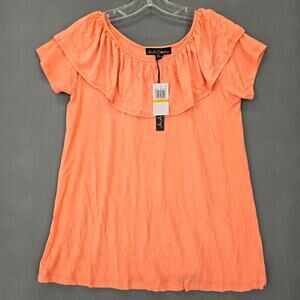 A+A Collection Women Shirt Size S Orange Stretch Preppy Scoop Short Sleeves Top